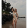 Set Bikini Đan Len Boho Biển Hoa Tím - 499k, Tặng dây chuyền vỏ sò & 2 kẹp hoa 6