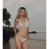 Set Bikini Đan Len Boho Biển Hoa Tím - 499k, Tặng dây chuyền vỏ sò & 2 kẹp hoa 7