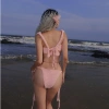 Set Bikini Đan Len Hồng Pastel Boho Pompom Dễ Thương - Giá Ưu Đãi 700k 2