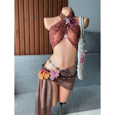 Set bikini khăn quấn cam san hô Freesize - 350k, tặng dây chuyền vỏ sò, chip, 2 kẹp hoa