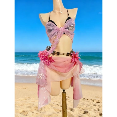 Set bikini khăn quấn đi biển - Đồ mùa hạ đẹp lạ, tặng 2 kẹp hoa, chip & vòng vỏ sò - 489k