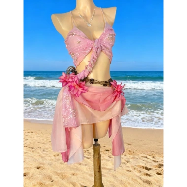 Set bikini khăn quấn đi biển - Đồ mùa hạ đẹp lạ, tặng 2 kẹp hoa, chip & vòng vỏ sò - 489k