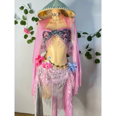 Set bikini khăn quấn đi biển xinh - giảm còn 599k, tặng dây chuyền sò và kẹp hoa