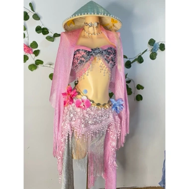 Set bikini khăn quấn đi biển xinh - giảm còn 599k, tặng dây chuyền sò và kẹp hoa