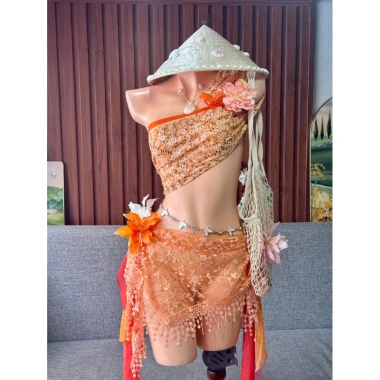 Sét bikini khăn quấn Hoa Cam biển cả - Tặng dây chuyền vỏ sò & 2 kẹp hoa - Chỉ 420.000₫ (Giá gốc 512.400₫) 2