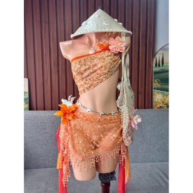 Sét bikini khăn quấn Hoa Cam biển cả - Tặng dây chuyền vỏ sò & 2 kẹp hoa - Chỉ 420.000₫ (Giá gốc 512.400₫) 4