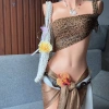 Set bikini khăn quấn nâu da beo tặng dây chuyền vỏ sò chip 2 kẹp hoa chỉ 269.000₫ 8