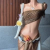 Set bikini khăn quấn nâu da beo tặng dây chuyền vỏ sò chip 2 kẹp hoa chỉ 269.000₫ 9