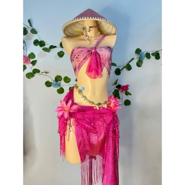 Sét bikini khăn quấn Nụ Hồng quyến rũ - tặng dây chuyền vỏ sò, 2 kẹp hoa, chip - Giá chỉ 550.000₫