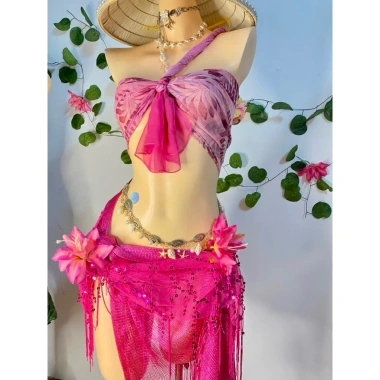 Sét bikini khăn quấn Nụ Hồng quyến rũ - tặng dây chuyền vỏ sò, 2 kẹp hoa, chip - Giá chỉ 550.000₫
