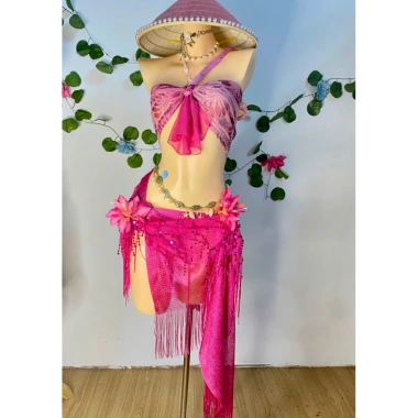 Sét bikini khăn quấn Nụ Hồng quyến rũ - tặng dây chuyền vỏ sò, 2 kẹp hoa, chip - Giá chỉ 550.000₫