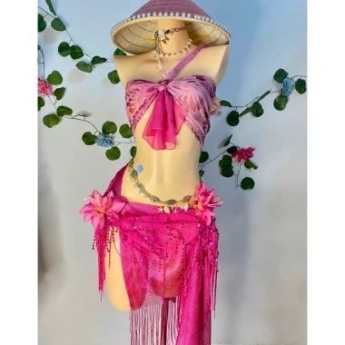 Sét bikini khăn quấn Nụ Hồng quyến rũ - tặng dây chuyền vỏ sò, 2 kẹp hoa, chip - Giá chỉ 550.000₫