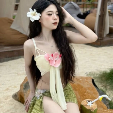 Set Bikini Khăn Quấn Thiên Nhiên - Tặng Dây Vỏ Sò, Chip & 2 Kẹp Hoa - 329.000₫