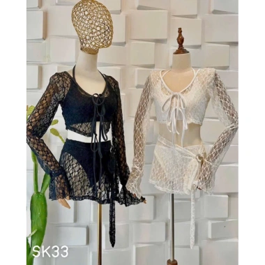 Set bikini lưới ren 4 món + chân váy khoen ren buộc dây - Giá ưu đãi 179.000