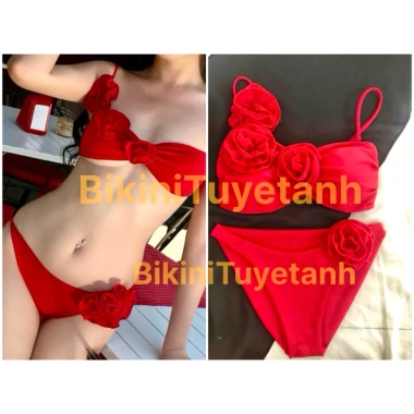 Set Bikini Nữ 2 Mảnh Đính Hoa Đỏ Dễ Thương Giá Ưu đãi 49.000₫ Thời trang bơi xinh