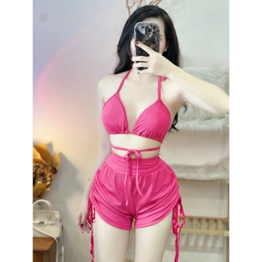 Set bikini quần đùi thun kín đáo, quần rút dây áo mút ngực - set tắm biển, chỉ 79.000₫ 3
