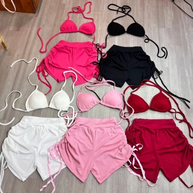 Set bikini quần đùi thun kín đáo, quần rút dây áo mút ngực - set tắm biển, chỉ 79.000₫ 6