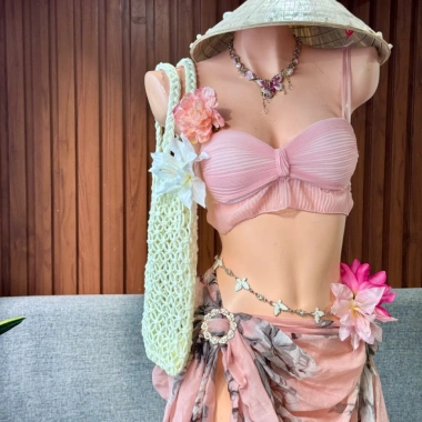Set Bikini Vintage Khăn Quấn Nàng Thơ - Tặng Dây Chuyền Vỏ Sò, Chip & 2 Kẹp Hoa, Giá 420.000₫ 2