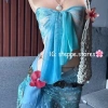 Set Bikini Xanh Sóng Biển + Khăn Quấn: Tặng Dây Chuyền Vỏ Sò, Chip & 2 Kẹp Hoa
