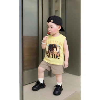 Set bộ ba lỗ bé trai Voi LIRILI LARILA - Quần nâu cotton mềm mịn, giá 145k