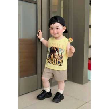 Set bộ ba lỗ bé trai Voi LIRILI LARILA - Quần nâu cotton mềm mịn, giá 145k