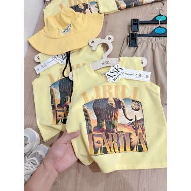 Set bộ ba lỗ bé trai Voi LIRILI LARILA - Quần nâu cotton mềm mịn, giá 145k