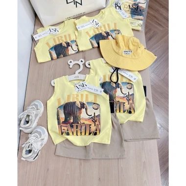 Set bộ ba lỗ bé trai Voi LIRILI LARILA - Quần nâu cotton mềm mịn, giá 145k