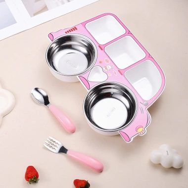 Set bộ đồ ăn trẻ em thép không gỉ 304, 5 mảnh lưới vui nhộn, siêu chống sốc – Giá ưu đãi 190.714₫
