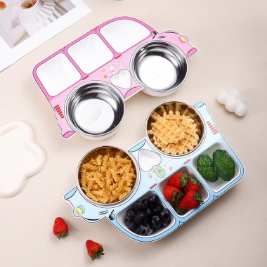 Set bộ đồ ăn trẻ em thép không gỉ 304, 5 mảnh lưới vui nhộn, siêu chống sốc – Giá ưu đãi 190.714₫