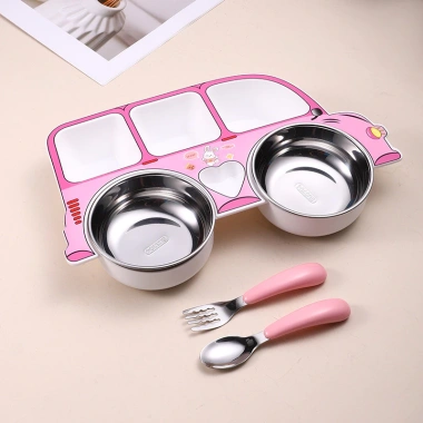 Set bộ đồ ăn trẻ em thép không gỉ 304, 5 mảnh lưới vui nhộn, siêu chống sốc – Giá ưu đãi 190.714₫