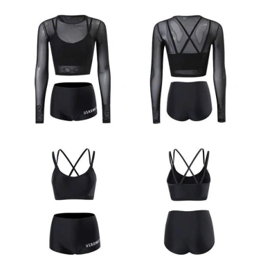 Set bộ đồ bơi 3 chi tiết bikini 2 dây áo lưới dài tay chống nắng gợi cảm cho đi biển NGOMINH BKN04
