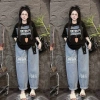 Set bộ jean nữ áo thun cotton + quần baggy jean - Thời trang 2.024, giá 205.000₫ 2