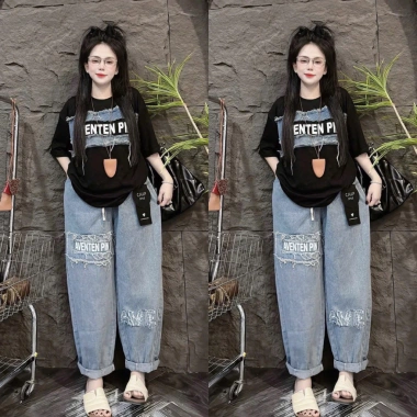 Set bộ jean nữ áo thun cotton + quần baggy jean - Thời trang 2.024, giá 205.000₫