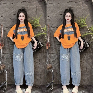 Set bộ jean nữ áo thun cotton + quần baggy jean - Thời trang 2.024, giá 205.000₫ 9 Set bộ jean nữ áo thun cotton + quần baggy jean - Thời trang 2.024, giá 205.000₫ 9