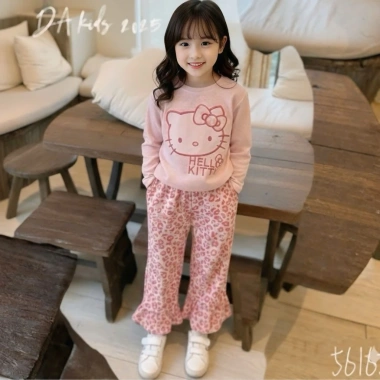 Set Bộ Len Quần In Đốm 2.026 Họa Tiết Mèo Kitty Bé Gái Dễ Thương Măc Tết Giá 99.000đ 2