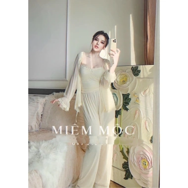 Set Bộ Ngủ 3 Món Thun Cotton Ren + Áo Choàng Tiểu Thư QCCC Loại 1 Xíu Sleepwear - Giá chỉ 595k 2