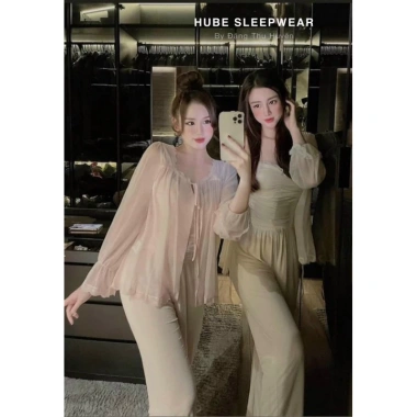 Set Bộ Ngủ 3 Món Thun Cotton Ren + Áo Choàng Tiểu Thư QCCC Loại 1 Xíu Sleepwear - Giá chỉ 595k 7