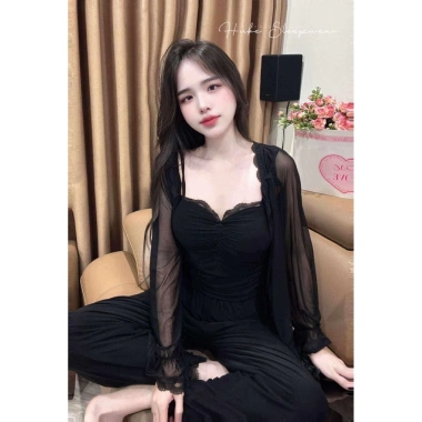 Set Bộ Ngủ 3 Món Thun Cotton Ren + Áo Choàng Tiểu Thư QCCC Loại 1 Xíu Sleepwear - Giá chỉ 595k 9