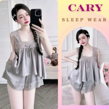 Set bộ ngủ lụa CARY áo 2 dây bản to + quần đùi ren sexy, mát mẻ mùa hè, giá 53.000đ