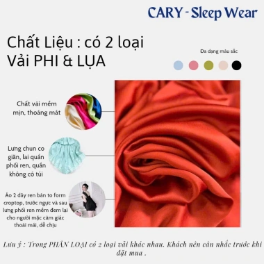Set bộ ngủ lụa CARY áo 2 dây bản to + quần đùi ren sexy, mát mẻ mùa hè, giá 53.000đ