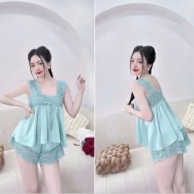 Set bộ ngủ lụa CARY áo 2 dây bản to + quần đùi ren sexy, mát mẻ mùa hè, giá 53.000đ