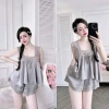 Set bộ ngủ lụa CARY áo 2 dây bản to + quần đùi ren sexy, mát mẻ mùa hè, giá 53.000đ 10