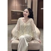 Set Bộ Ngủ Lụa Trơn, Áo Choàng Ren Nổi Lyly Tiểu Thư QC Cao Cấp Hube Sleepwear 665k 2