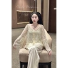 Set Bộ Ngủ Lụa Trơn, Áo Choàng Ren Nổi Lyly Tiểu Thư QC Cao Cấp Hube Sleepwear 665k 3