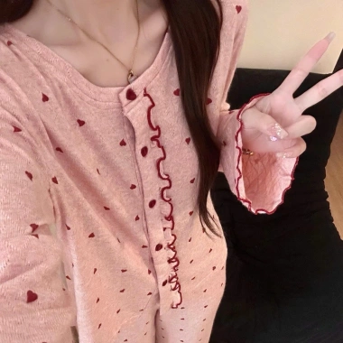 Sét bộ ngủ nữ màu hồng hình trái tim - Đồ ngủ thu đông siêu xinh, chỉ 210.000₫