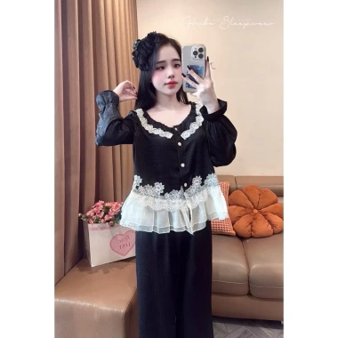 Sét bộ ngủ pijama lụa latin ren mềm mịn mát, freesize 40‑60kg, giảm giá 149k