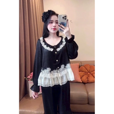 Sét bộ ngủ pijama lụa latin ren mềm mịn mát, freesize 40‑60kg, giảm giá 149k
