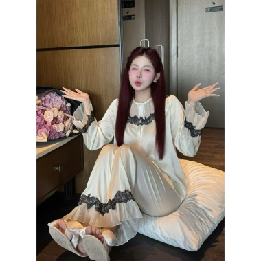 Sét bộ ngủ pijama tay dài lụa latin freesize 40-60kg - Giá ưu đãi 119.999 VNĐ