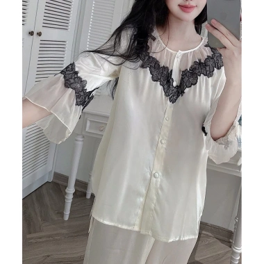 Sét bộ ngủ pijama tay dài lụa latin freesize 40-60kg - Giá ưu đãi 119.999 VNĐ 4