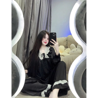 Sét bộ ngủ pijama tay dài phong cách tiểu thư chất lụa latin mềm mịn freesize 40-60kg giá 119k 4